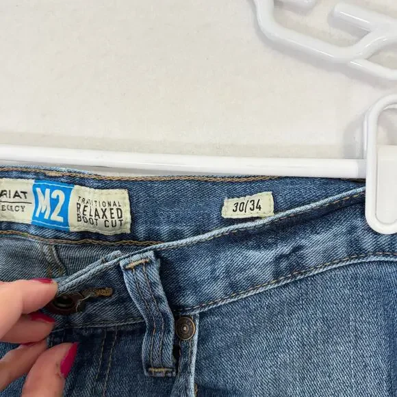 Ariat Traditional Relaxed Bootcut Denim Blue Jeans Mens 30x34 Brandon Legacy M2 - Picture 7 of 12